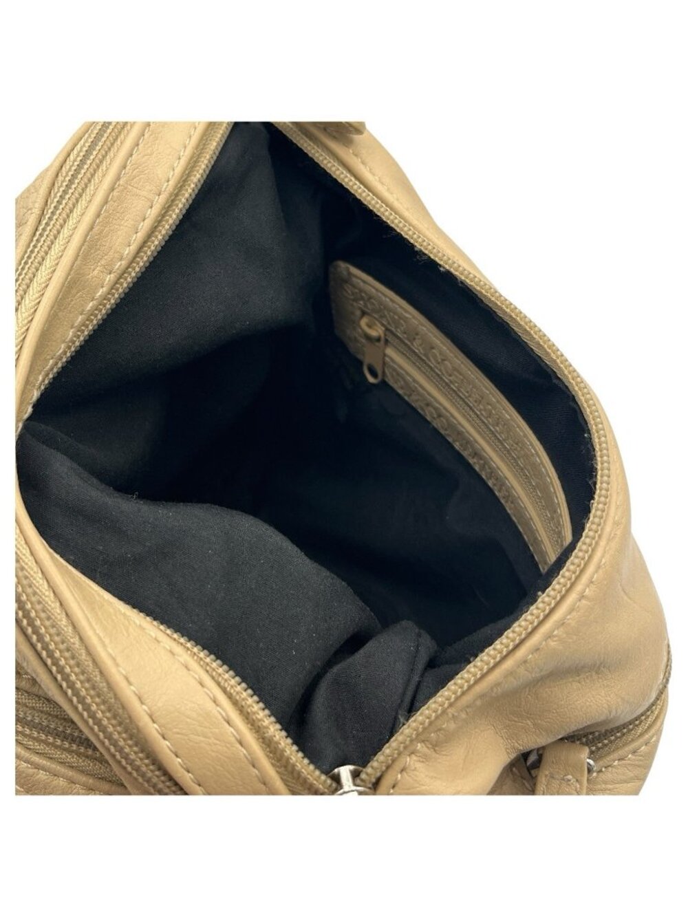 Stone & Co Cross Body Shoulder Bag Beige & Black Multi Zipper Faux Leather - Picture 16 of 16